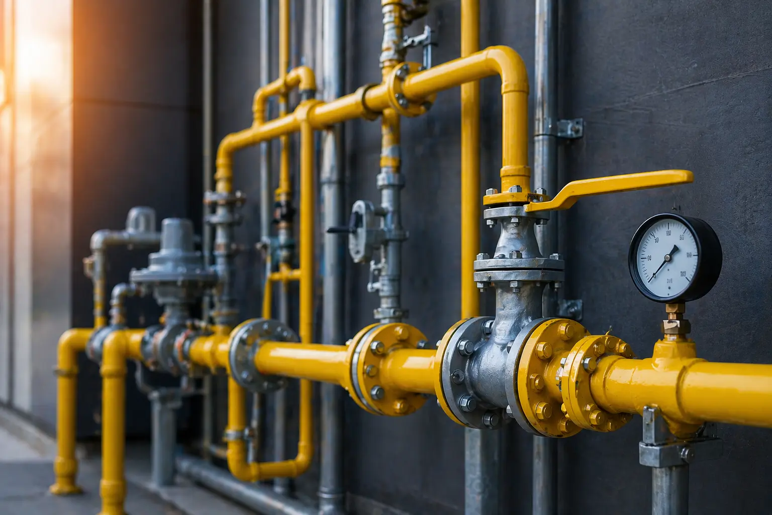 Commercial gas piping installation in Detroit MI technician working on industrial gas lines